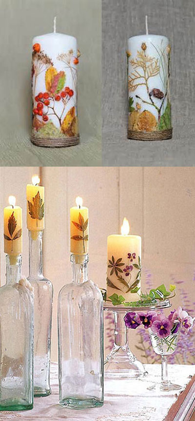  (تصویری) تزیین شمع هفت سین با برگ های پاییزی