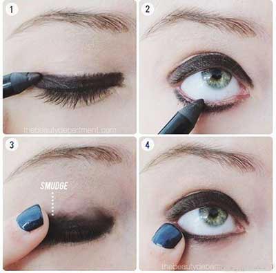 آموزش تصویری آرایش چشم دودی با سایه اکلیلی 