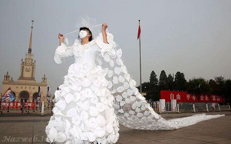 لباس عروس جالب مخصوص شهرهای آلوده! + تصویر