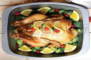 طرز تهیه مرغ شکم پر با سس مرکبات طرز تهیه مرغ شکم پر با سس مرکبات