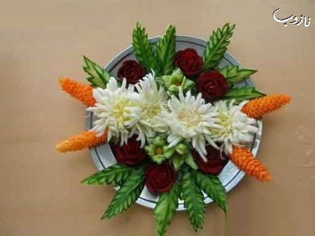 تزئین زیبای سبزیجات دورچین غذا
