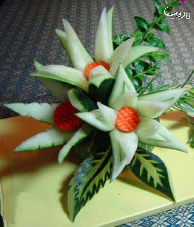 تزئین های زیبای گوجه و خیار برای سالاد