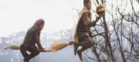 پرواز جنجالی کودکان این روستا با جارو !! عکس