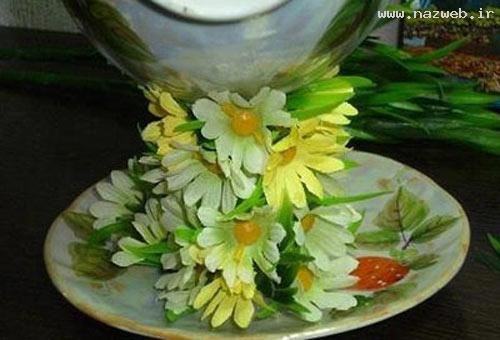 آموزش تصویری تزئین فنجان و نعلیکی با گل